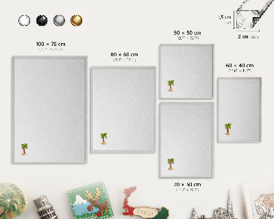 Decoratief metalen magneetbord in een zilveren lijst Witte textuur