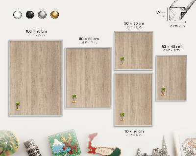 Magneetbord voor souvenir magneten met zilveren lijst Houten achtergrond