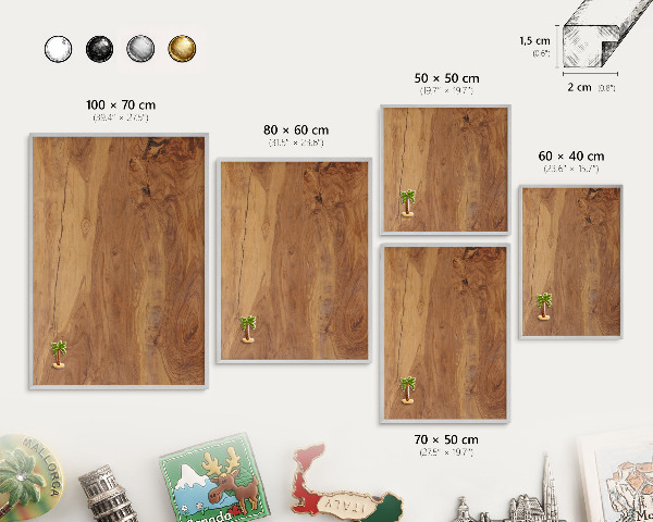 Decoratief metalen magneetbord in een zilveren lijst Natuurlijk hout