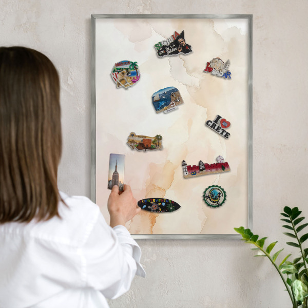 Magneetbord voor souvenir magneten met zilveren lijst Pastel vrede