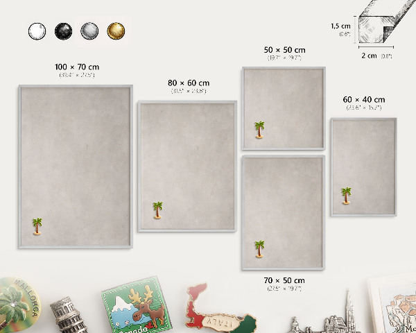 Decoratief metalen magneetbord in een zilveren lijst Grijze elegantie