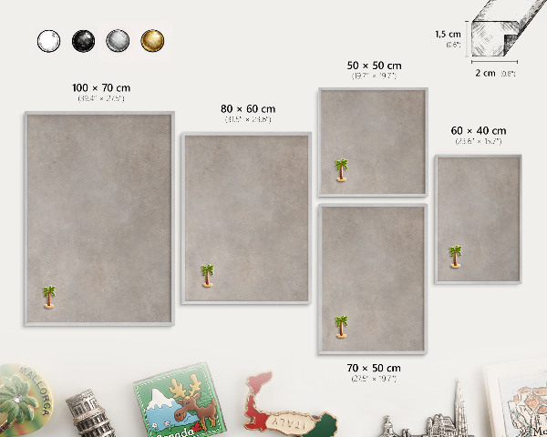 Decoratief metalen magneetbord in een zilveren lijst Neutrale elegantie