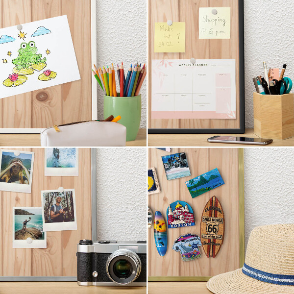 Magneetbord voor souvenir magneten met zilveren lijst Houten patroon