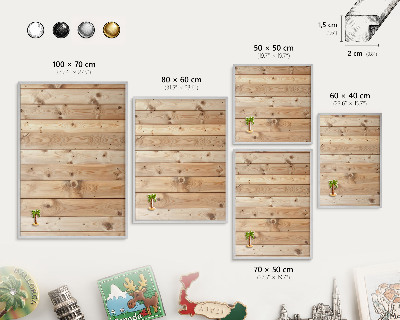 Magneetbord voor souvenir magneten met zilveren lijst Houten planken