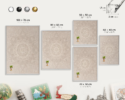 Magneetbord voor souvenir magneten met zilveren lijst Decoratieve mandala