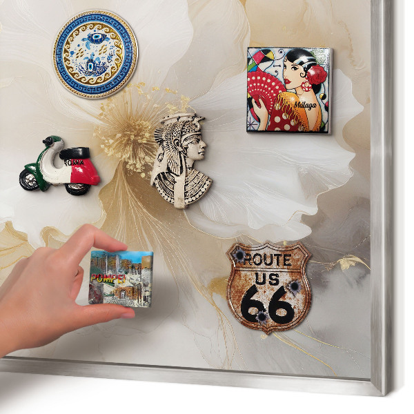 Magneetbord voor souvenir magneten met zilveren lijst Pastelkleurige bloemen