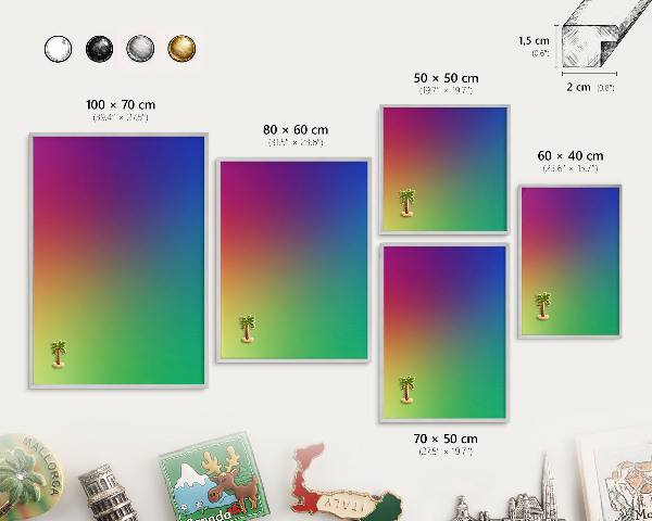 Magneetbord voor souvenir magneten met zilveren lijst Regenbooggradient