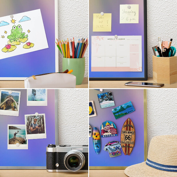 Magneetbord voor souvenir magneten met zilveren lijst Subtiele kleurovergang