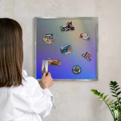 Magneetbord voor souvenir magneten met zilveren lijst Subtiele kleurovergang