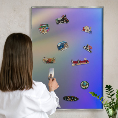 Magneetbord voor souvenir magneten met zilveren lijst Subtiele kleurovergang