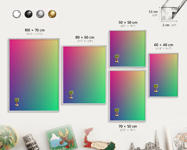 Decoratief metalen magneetbord in een zilveren lijst Kleurrijk verloop