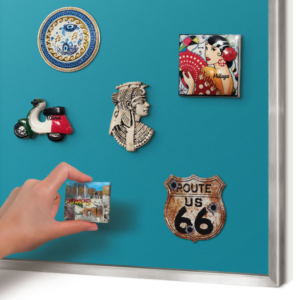 Magneetbord voor souvenir magneten met zilveren lijst Koel turkoois