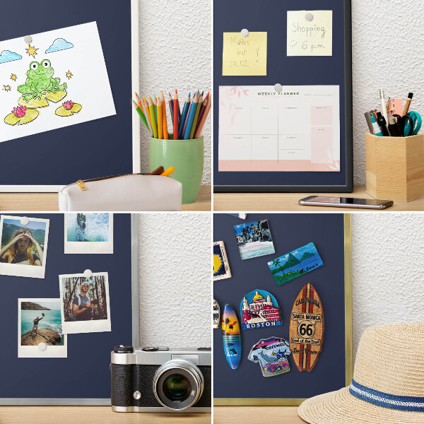 Decoratief metalen magneetbord in een zilveren lijst Donker marineblauw