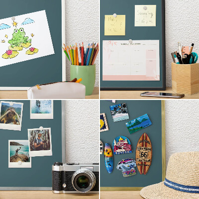 Magneetbord voor souvenir magneten met zilveren lijst Donker turkoois
