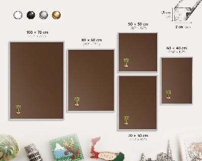 Decoratief metalen magneetbord in een zilveren lijst Kastanjebruin