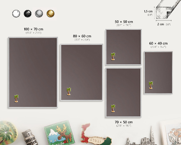 Decoratief metalen magneetbord in een zilveren lijst Vervaagd bruin