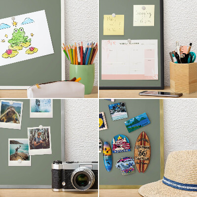 Magneetbord voor souvenir magneten met zilveren lijst Donkere salie
