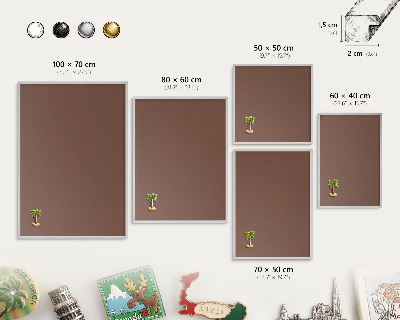 Decoratief metalen magneetbord in een zilveren lijst Bruine kleur