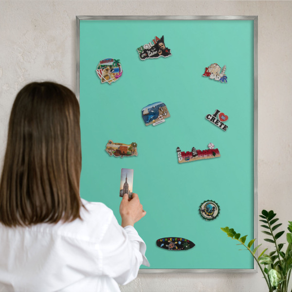 Decoratief metalen magneetbord in een zilveren lijst Sterke munt