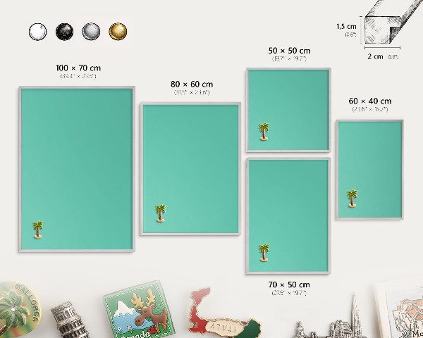 Decoratief metalen magneetbord in een zilveren lijst Sterke munt