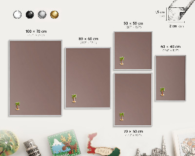 Decoratief metalen magneetbord in een zilveren lijst Pastelbruin
