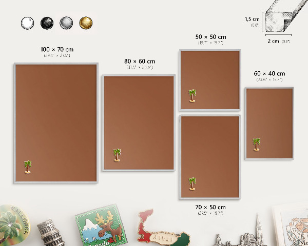 Decoratief metalen magneetbord in een zilveren lijst Donkeroranje