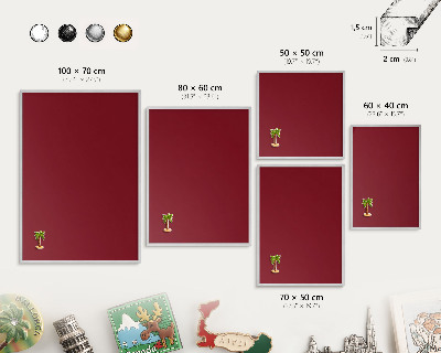 Decoratief metalen magneetbord in een zilveren lijst Levendig bordeauxrood
