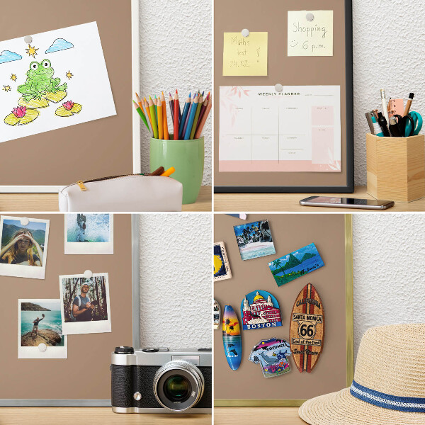 Decoratief metalen magneetbord in een zilveren lijst Warm lichtbruin