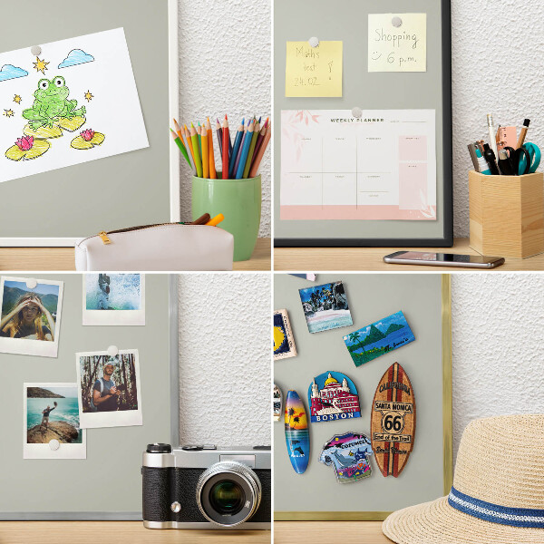 Decoratief metalen magneetbord in een zilveren lijst Warmgrijs