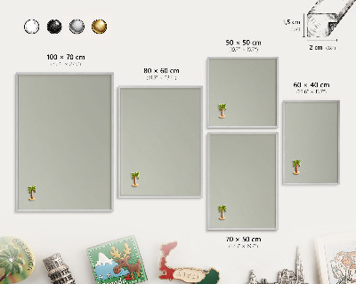 Decoratief metalen magneetbord in een zilveren lijst Warmgrijs
