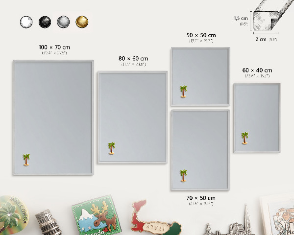 Decoratief metalen magneetbord in een zilveren lijst Lichtgrijs