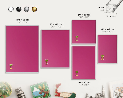 Decoratief metalen magneetbord in een zilveren lijst Intens roze