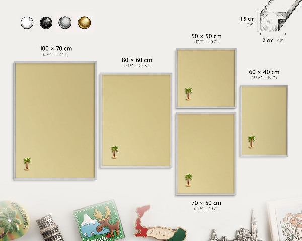 Decoratief metalen magneetbord in een zilveren lijst Beige-geel
