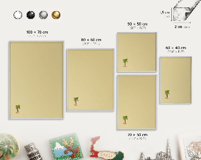 Decoratief metalen magneetbord in een zilveren lijst Beige-geel