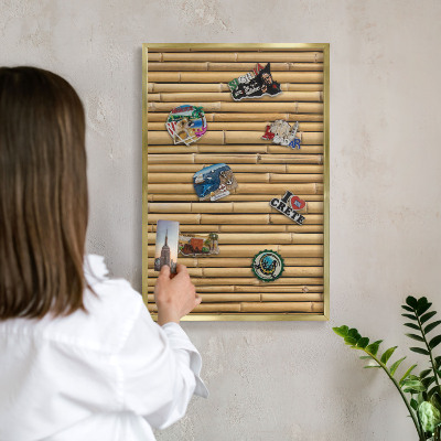 Metalen magneetbord met lijst in het goud Bamboe patroon