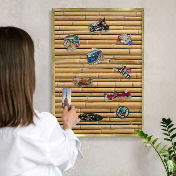Metalen magneetbord met lijst in het goud Bamboe patroon