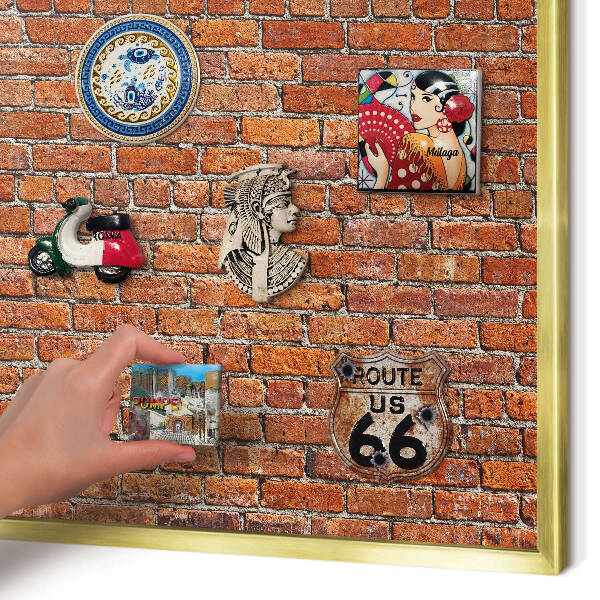 Magnetisch bord voor reismagneten met gouden lijst Baksteenmotief