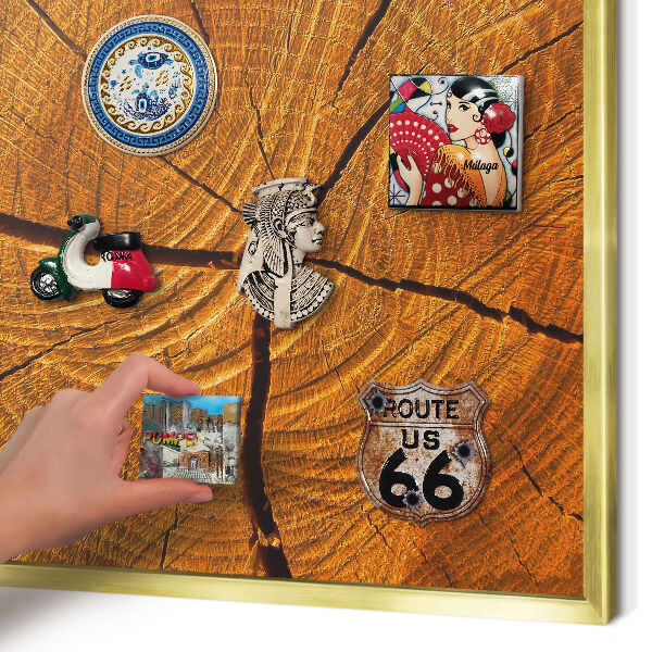 Magnetisch bord voor reismagneten met gouden lijst Houtnerf