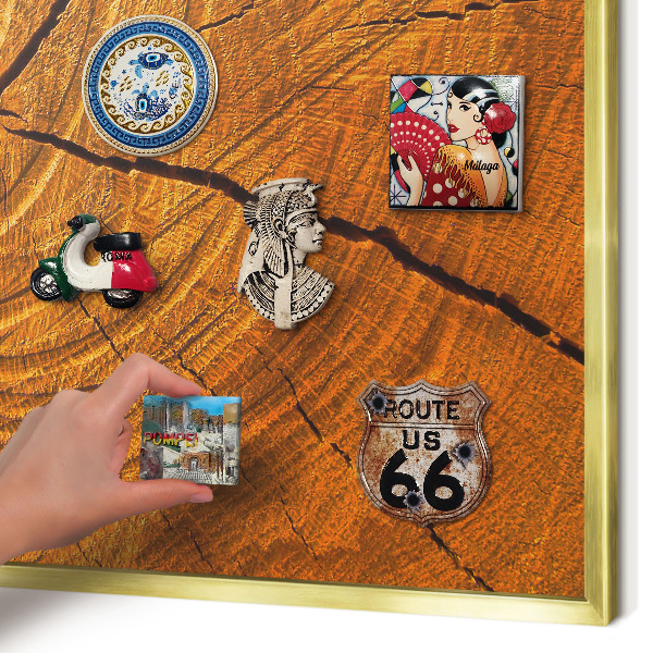 Magnetisch bord voor reismagneten met gouden lijst Houtnerf