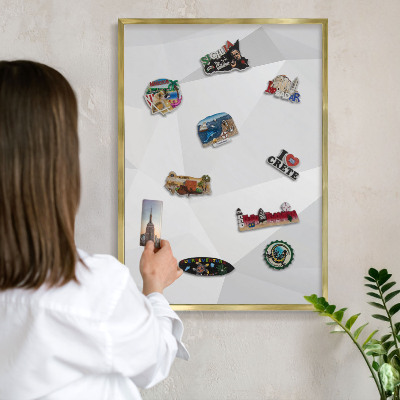 Metalen magneetbord met lijst in het goud Witte geometrie