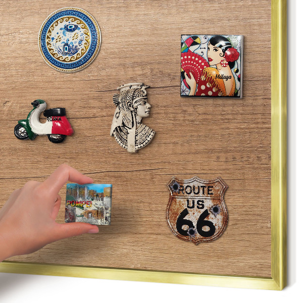 Magnetisch bord voor reismagneten met gouden lijst Houtstructuur