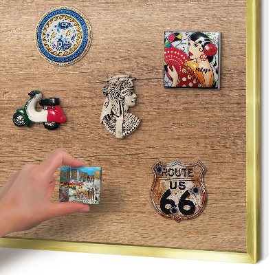 Magnetisch bord voor reismagneten met gouden lijst Houtstructuur