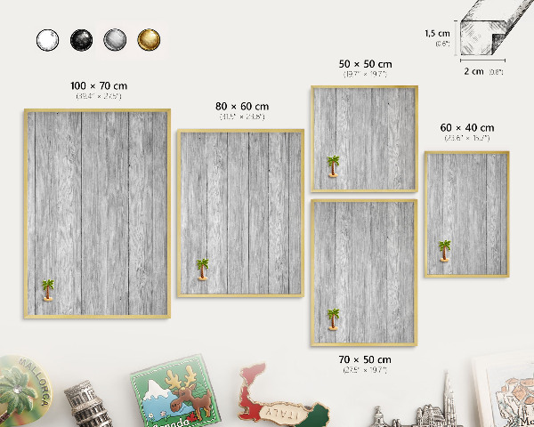 Metalen magneetbord met lijst in het goud Houtstructuur