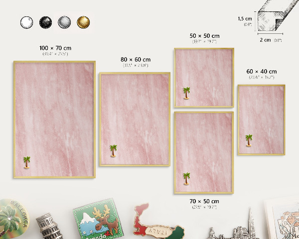 Metalen magneetbord met lijst in het goud Roze textuur