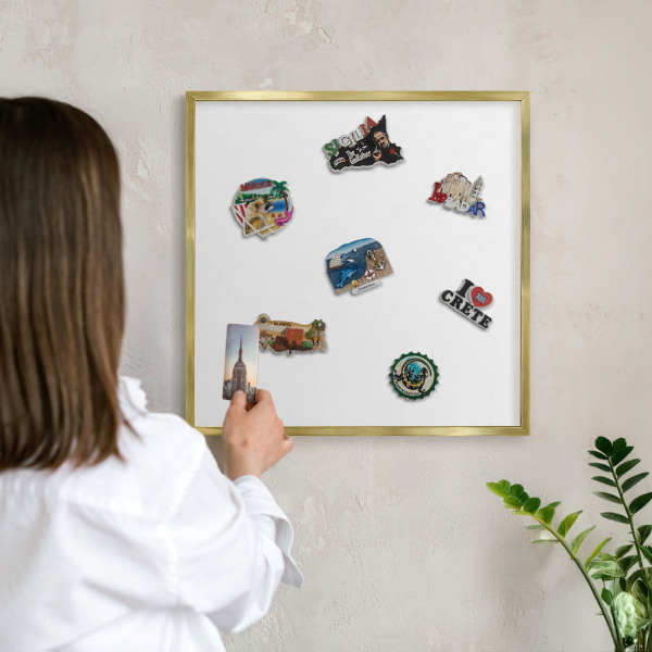 Magnetisch bord voor reismagneten met gouden lijst Zuiver wit