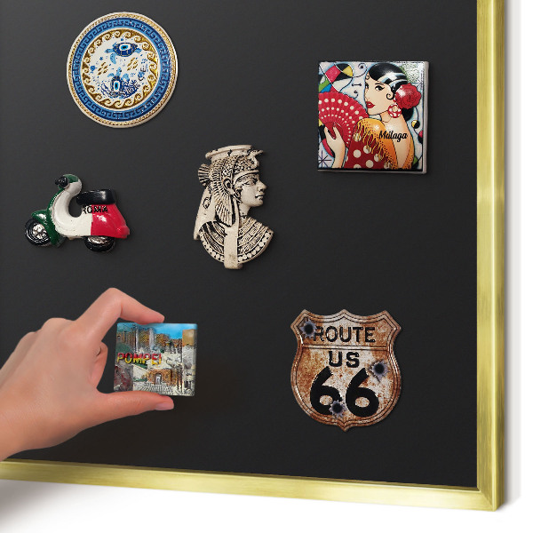 Metalen magneetbord met lijst in het goud Zwart