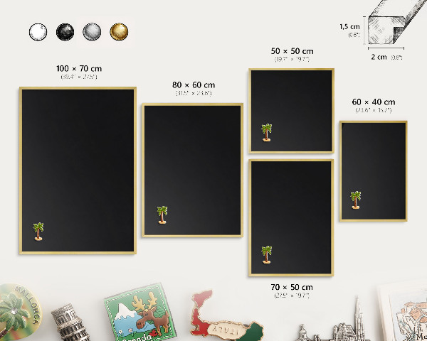 Metalen magneetbord met lijst in het goud Zwart