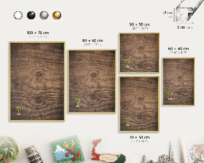 Metalen magneetbord met lijst in het goud Houtstructuur