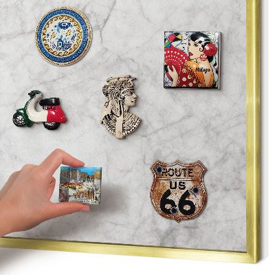 Metalen magneetbord met lijst in het goud Grijs marmer