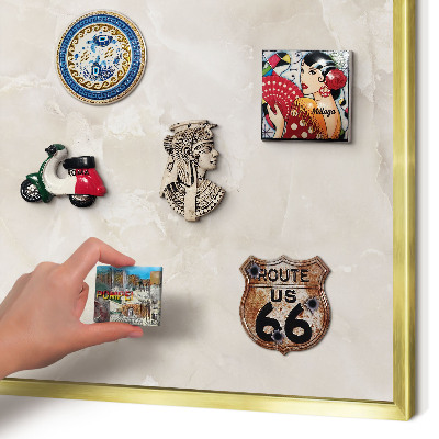 Magnetisch bord voor reismagneten met gouden lijst Beige marmer